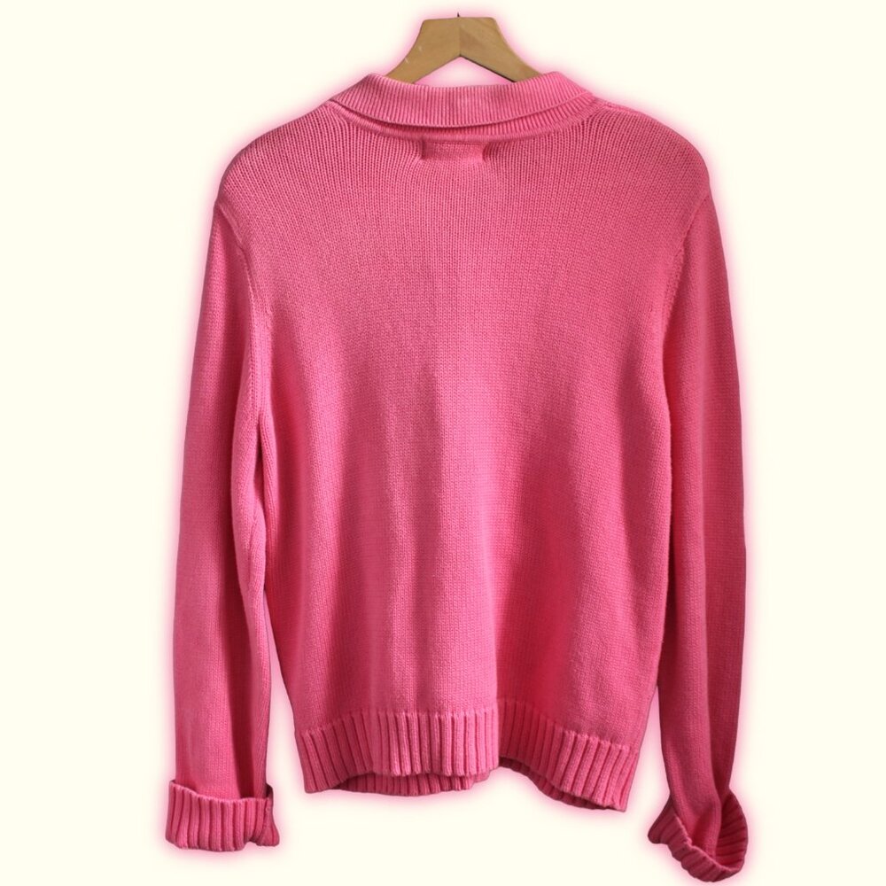 Chadwicks Vintage Pink Cotton Knit Button Collared Cardigan Sweater Size Large - Picture 2 of 3